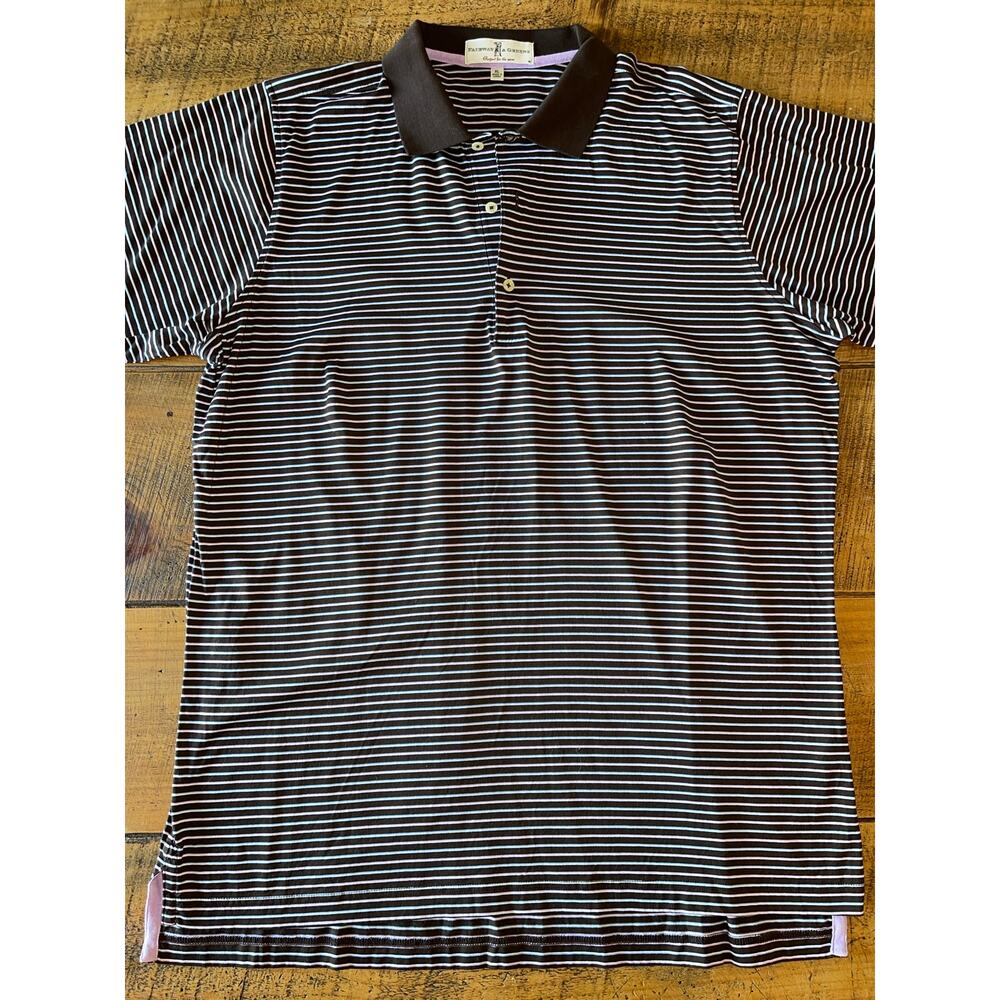 Mens Fairway and Greene Mercerized Cotton Brown Striped Golf Polo Size‎ XL